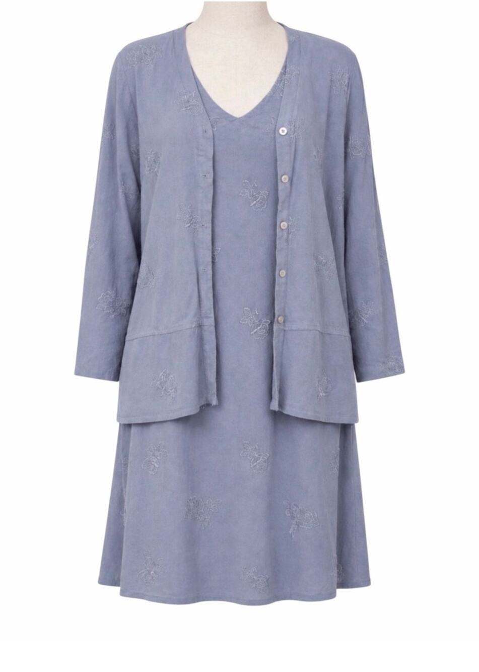 Johnny Was Collection VTG 2-Piece Embroidered Dress Cardigan Set Women's S Blue